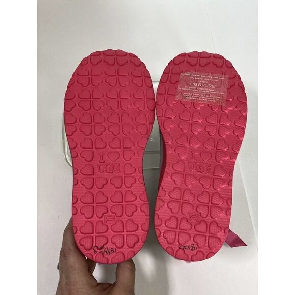 UGG Girls Knotty Boots Size 4 Youth Gray Suede Pink Shearing Bow I heart - Picture 6 of 15